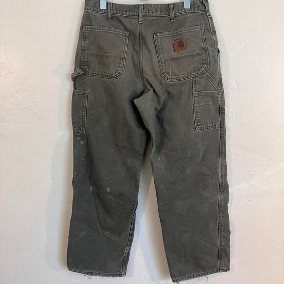Carhartt Vintage 90s Canvas Flannel Lined‎ Olive Green Distressed Workwear Pants - Picture 3 of 7